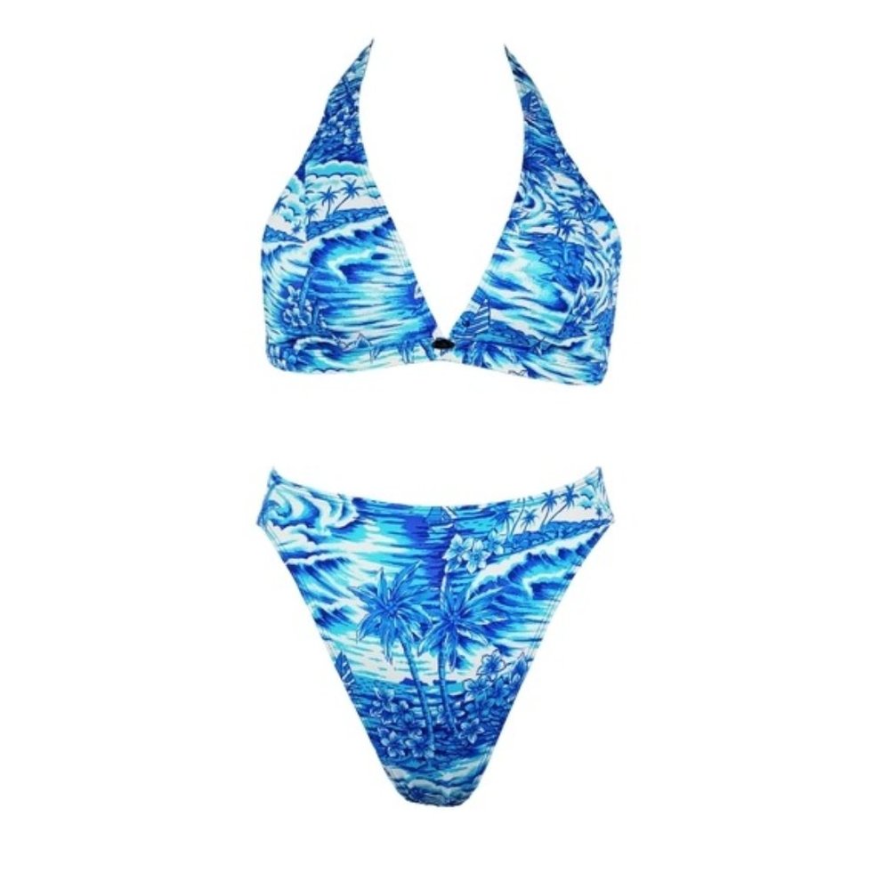 Sunsets Separates Womens Blue White Tropical Bikini Swimsuit Size L Summer